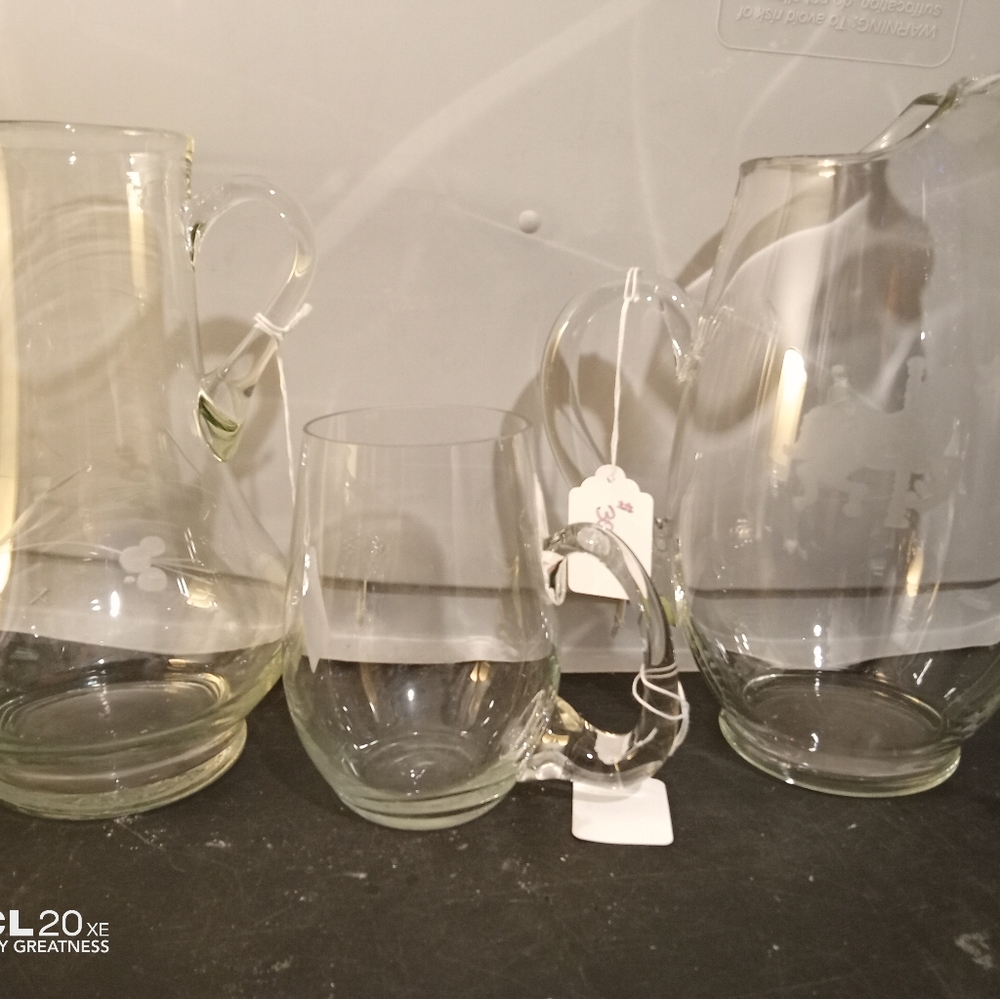 3pc lot vintage crystal tea or juice pitchers & beer mug